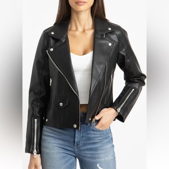Blank NYC Black Faux Leather Biker Moto Cropped Jacket Small - Picture 1 of 10